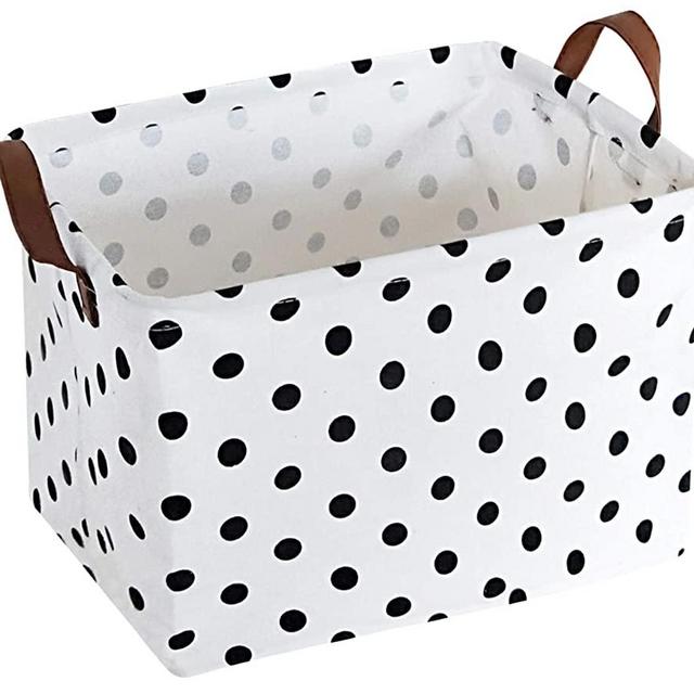 HIYAGON Rectangular Storage Boxes,Fabric Storage Bin Organizer,Collapsible Storage Basket for Toy, Clothes,Books.Shelves Basket (Dot)