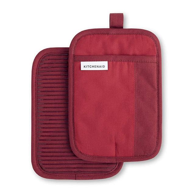 KitchenAid Beacon Two-Tone Pot Holder 2-Pack Set, 7"x10", Passion Red/Bordeaux 2 Count