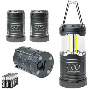 Brightest LED Lantern - Camping Lantern (EMITS 500 LUMENS!) - 4Pack Camping Gear Camp Equipment Camp Light for Camping, Emergencies, Great Gift Set (Gray with Magnetic Base and Hook)