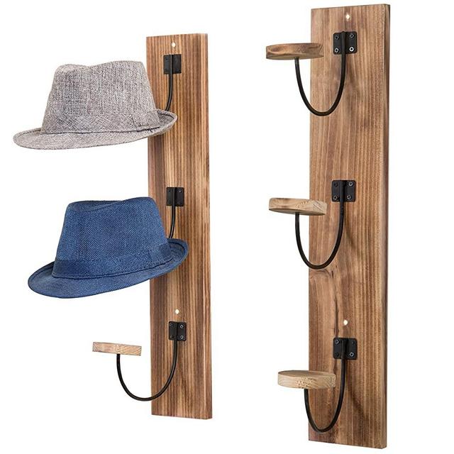 MyGift Wall Mounted Rustic Burnt Wood & Metal Wire Vertical Hat and Coat Garment Racks, Set of 2