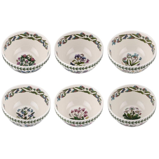 Portmeirion Botanic Garden 7" Oval Bowl with Handles (Set of 6), Treasure Flower - Durable Earthenware Serving Bowls, Chip-Resistant, Multi-Purpose Large Tableware - Lightweight Bowls for Everyday Use