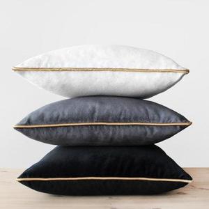 Velvet Pillow Cover with Gold Cording Black White Gray and Gold Pillows Velvet Throw Pillow Trimmed White Velvet Cushion Gray Gold Pillows