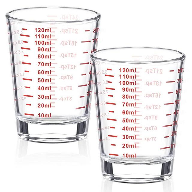 2 Pieces 4 oz Measuring Cup Shot Glass Espresso Shot Glass Liquid Heavy Glass Wine Glass (Red Letters)