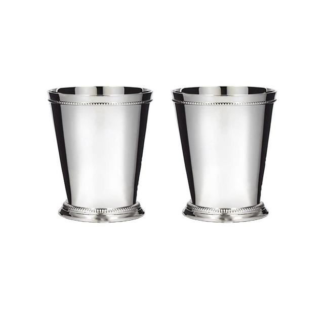 Klikel Mint Julep Cup Classic Beaded Trim Border Moscow Mule Kentucky Derby Julep Set of 2 – Stainless Steel 12oz