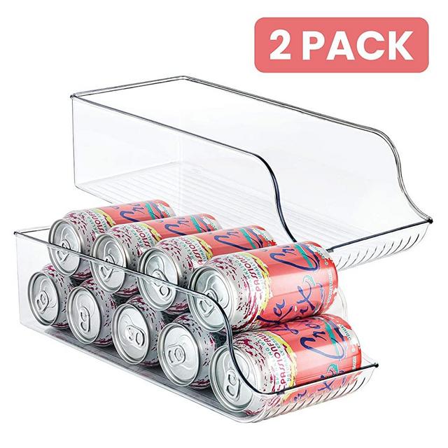 Homeries Can Drink Holder Storage & Dispenser Bin for Refrigerator, Freezer, Countertop, Cabinets & Pantry - Pack of 2 - Holds Up To 9 Cans (7oz) - Beverage & Canned Food Organizer