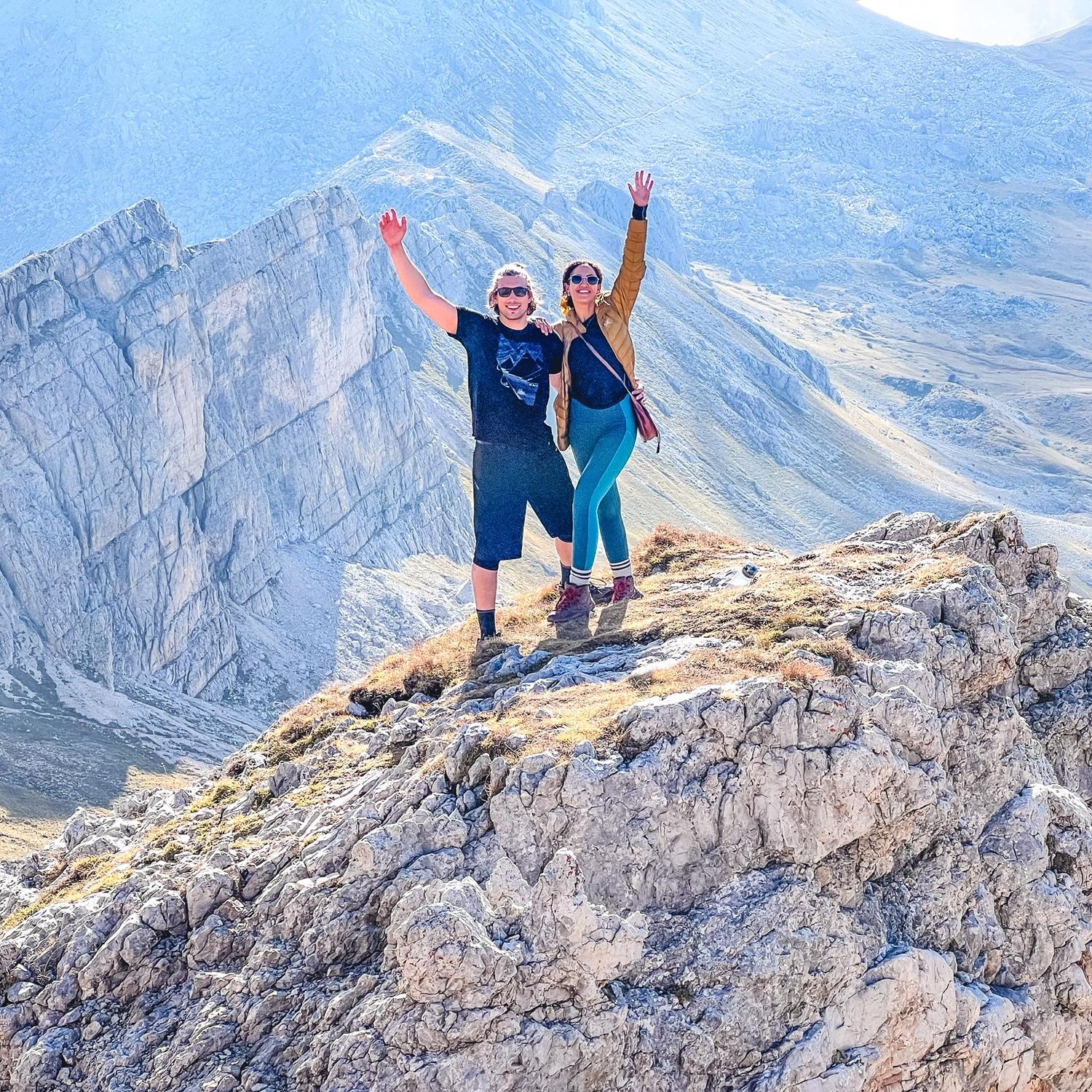Hiking in the Dolomites, Italy — fueled by pasta and great company. Not shown in this photo: our Italian tour guide, Matthew (one of the best men)."