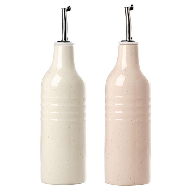 famiware Jupiter 16oz Ceramic Olive Oil Dispenser Bottle, Olive Oil and Vinegar Dispenser Bottle Set of 2 with Stainless Steel Pourers, Suitable for Storage Vinegar, Vanilla White & Light Pink