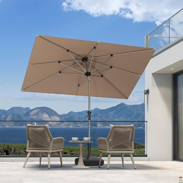 PURPLE LEAF 6' x 9' Rectangle Outdoor Umbrella for Patio with Tilt Adjustment, Patio Table Umbrella for 3 Year Fade Resistant, Aluminum Pool Market Umbrella for Deck, Garden, Patio, Poolside or Lawn