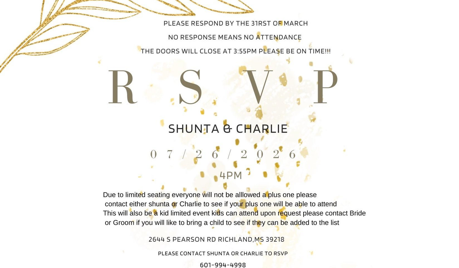 The Wedding Website of Shunta Smith and Charlie Foreman