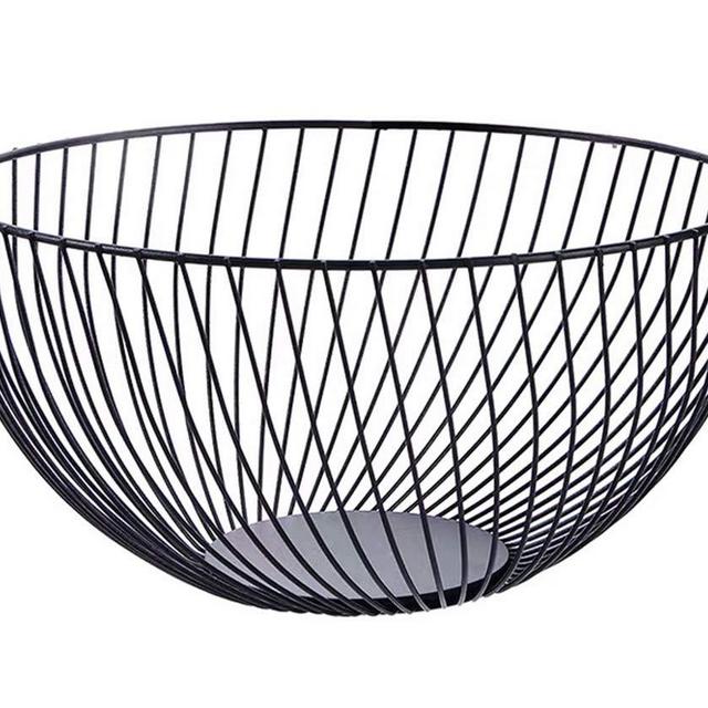 Metal Wire Countertop Fruit Storage Bowl Basket for Kitchen | Large Black Mesh Fruit Stand Serving Lemon, Potato, Onion - 10.2 In (Round B)