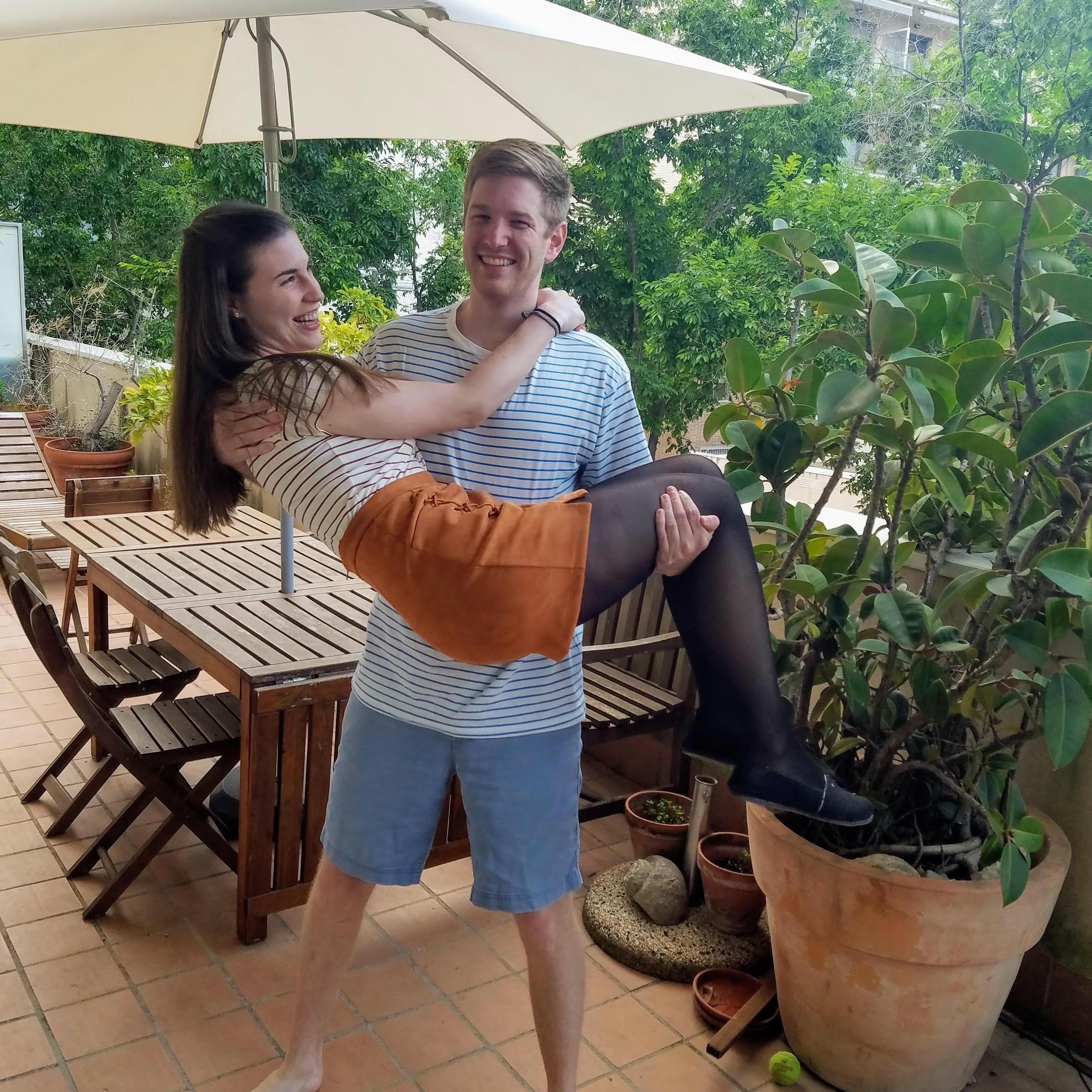 Goofing around at our Air bnb in Barcelona, Spain- May, 2019