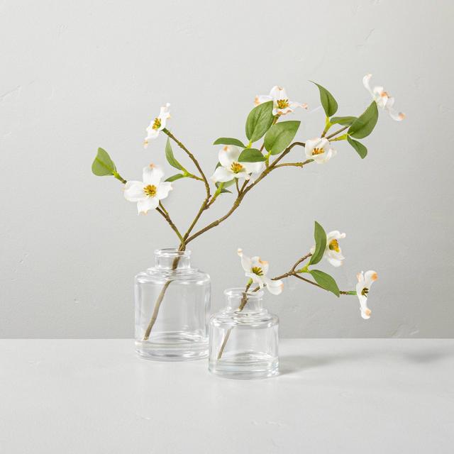 Faux Dogwood Flower Stem Glass Arrangement Set - Hearth & Hand™ with Magnolia