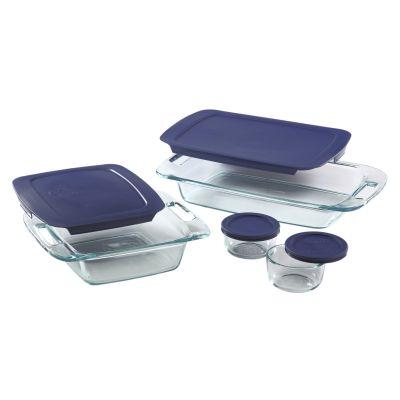 Pyrex®8-piece Glass Bakeware and Storage Container Set with Blue Lids
