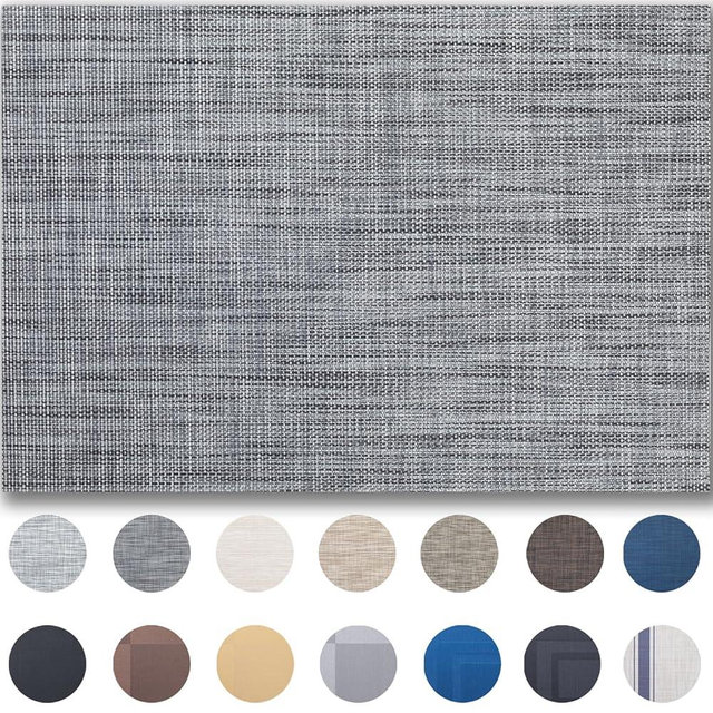 Placemats Set of 6 - Easy Clean Woven Vinyl Placemats for Dining Table, Indoor/Outdoor Place Mats, Washable PVC Table Mats（Dark Gray）