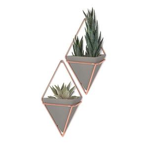 Umbra Trigg Hanging Planter Vase & Geometric Wall Decor Container - Great For Succulent Plants, Air Plant, Mini Cactus, Faux Plants and More, Concrete Resin/Copper (Set of 2)