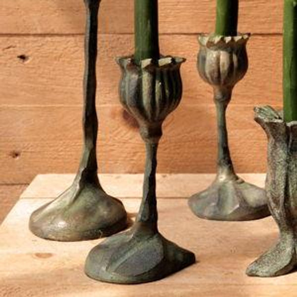 Bronze Botanical Candlesticks - Small Poppy