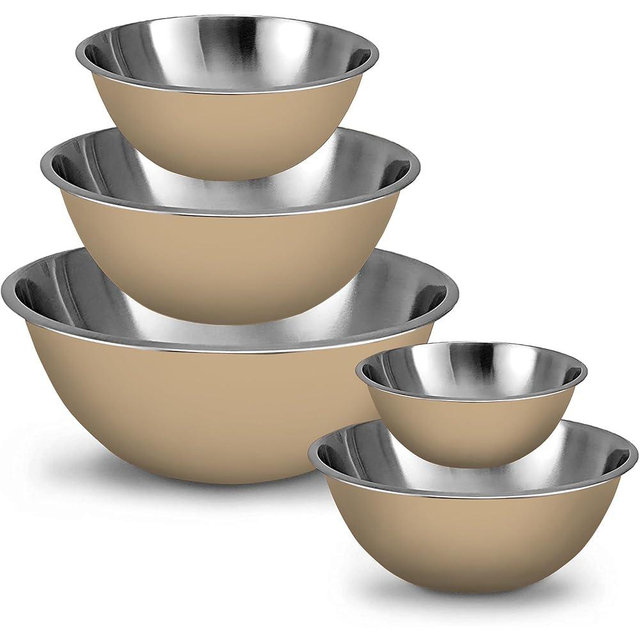 WHYSKO Meal Prep Stainless Steel Mixing Bowls Set, Home, Refrigerator, and Kitchen Food Storage Organizers | Ecofriendly, Reusable, Heavy Duty (Khaki)