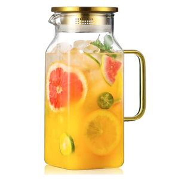 40 oz,1.2Liter Square Glass Pitcher with Lid and Spout, Water Pitchers with Handle for Fridge, Borosilicate Glass Carafe for Hot/Cold Drink, Large Jug for Iced Tea, Coffee, Beverage, Cold