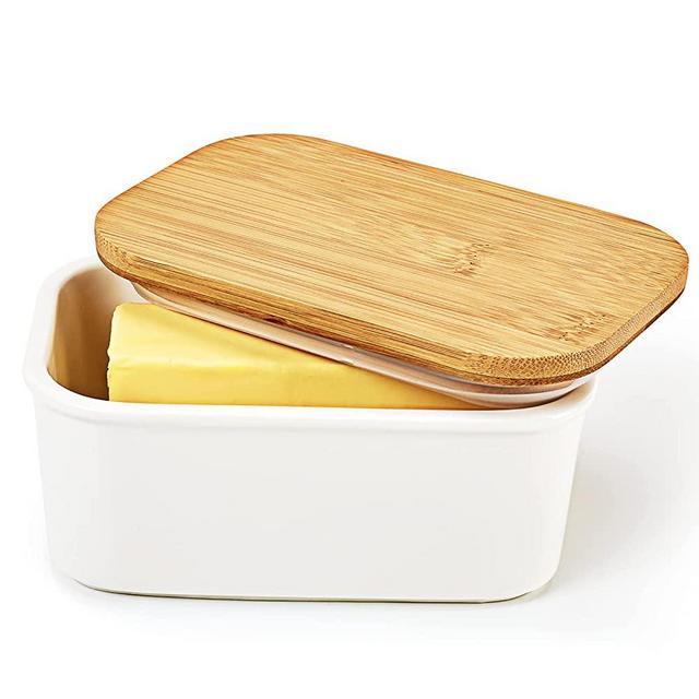 Butter Dish, Ceramic Butter Dish with Lid, JOB JOL Large Butter Container Holds up to 2 Sticks, Airtight Butter Keeper.