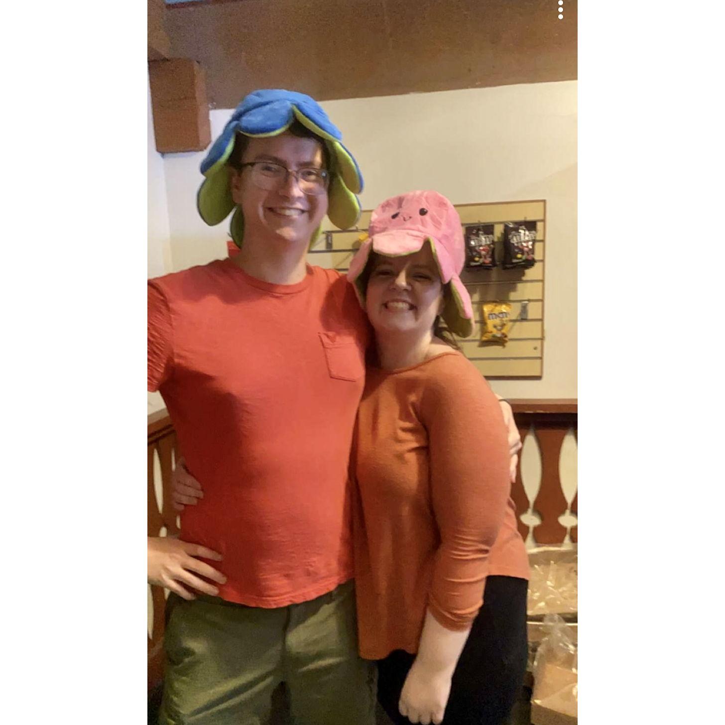 Being silly in matching hats at our second Howl-O-Scream at Busch Gardens!