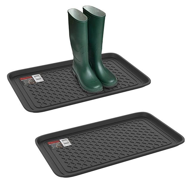 Stalwart 75-ST6103 Weather Boot Tray-Medium Water Resistant Plastic Utility Shoe Mat for Indoor and Outdoor Use in All Seasons (Set of Two, Dark Grey), Pack