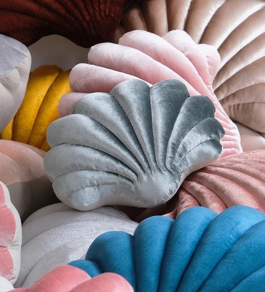 Shell Pillows in velvet - Small pillow colors: Peony, Coral, Champagne, Cumin, or Rosy Pink