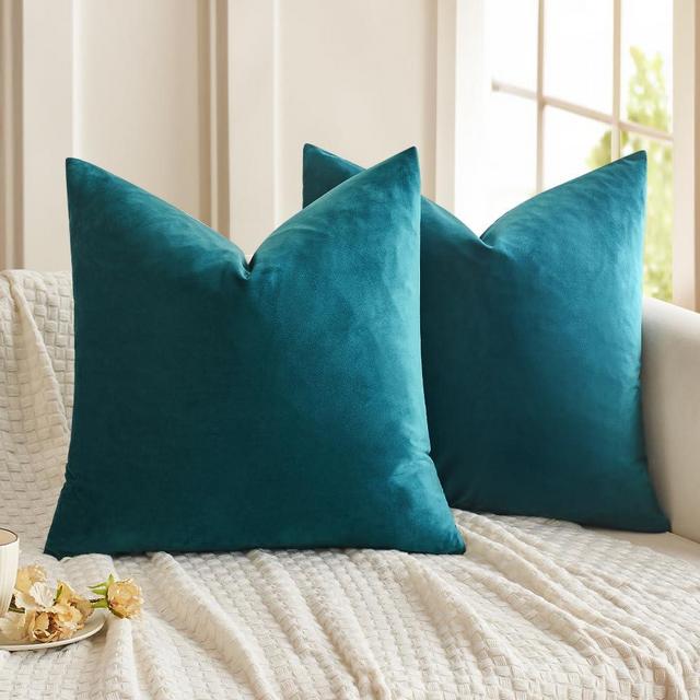 MIULEE Teal Pack of 2 Velvet Pillow Covers Decorative Square Pillowcases Soft Solid Cushion Cases for Spring Sofa Bedroom Couch 18x18 Inch