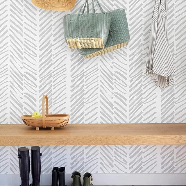 Guvana Line Peel and Stick Wallpaper Gray and White Wallpaper Stripe Contact Paper 17.7"x118" Self Adhesive DIY Contact Paper Removable Wallpaper Decorative for Livingroom Bedroom Wall Covering
