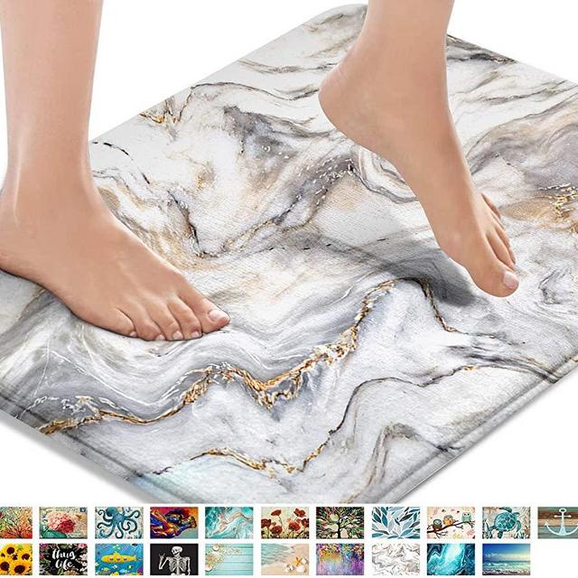 Britimes Bath Mats for Bathroom, Bathroom Mats Rugs No Silp, Marble Texture Washable Cover Floor Rug Carpets Floor Mat Bathroom Decorations 18x30 Inches for Kitchen Bedroom Indoor