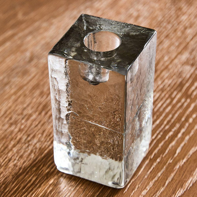 Ermine Cast Glass Taper Holder, Clear, Large