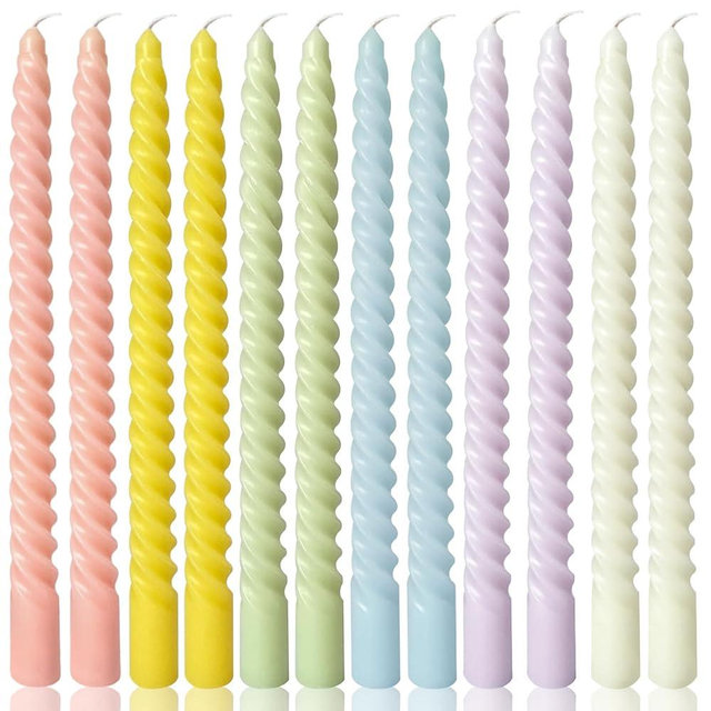 10 Inch Cream Spiral Taper Candles for Home Decoration, 12 Pack Candy-Color Candlesticks for Dinner Party Wedding Holiday