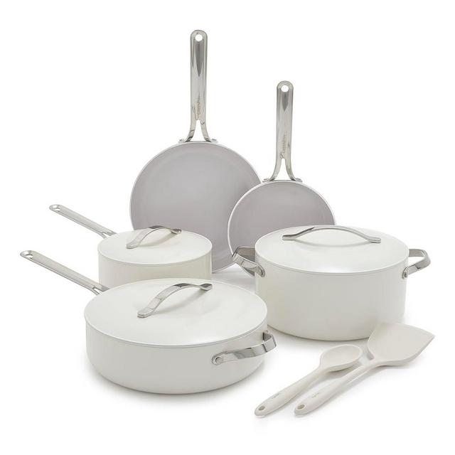 GreenPan Nova 10-Piece Cookware Pots and Pans Set, Oprah’s Favorite Things 2024, PFAS-Free Ceramic Nonstick, Fry, Sauté, Stockpot, Utensils, Lids, Induction Suitable, Dishwasher, Oven Safe, Cream