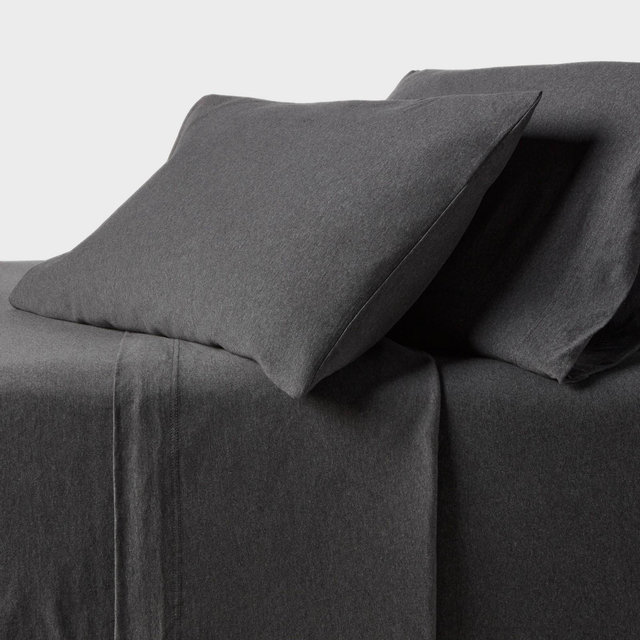 Twin Cotton Jersey Sheet Set Heather Charcoal - Threshold™: OEKO-TEX Certified, Includes Fitted & Pillowcase