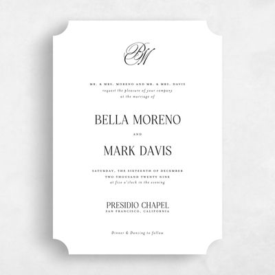 White Ticket Wedding Invitation - Kennedy Portrait