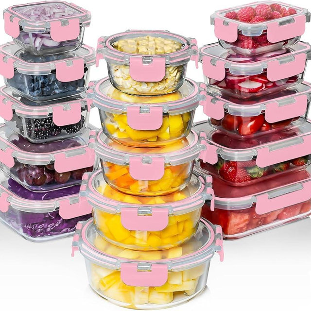 Razab 30 PC Glass Food Storage Containers with Lids - Reusable Glass Meal Prep Containers for Lunch and Leftovers - Airtight & Leakproof Snap Locking Lids - Oven, Freezer, Microwave, Dishwasher Safe