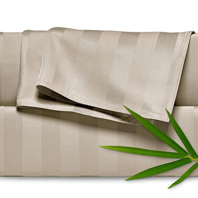 PURE BAMBOO Sheets King Size Bed Sheets 4 Piece Set, Genuine 100% Organic Bamboo, Luxuriously Soft & Cooling, Double Stitching, 16 Inch Deep Pockets, Lifetime Quality Promise (King, Jacquard Sand)