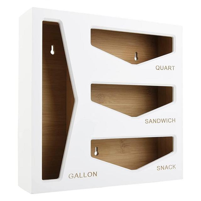 Cozee Bay Bamboo Ziplock Bag Storage Organizer for Kitchen Drawer, Baggie organizer, Compatible with Gallon, Quart, Sandwich and Snack Variety Size Bags (White)