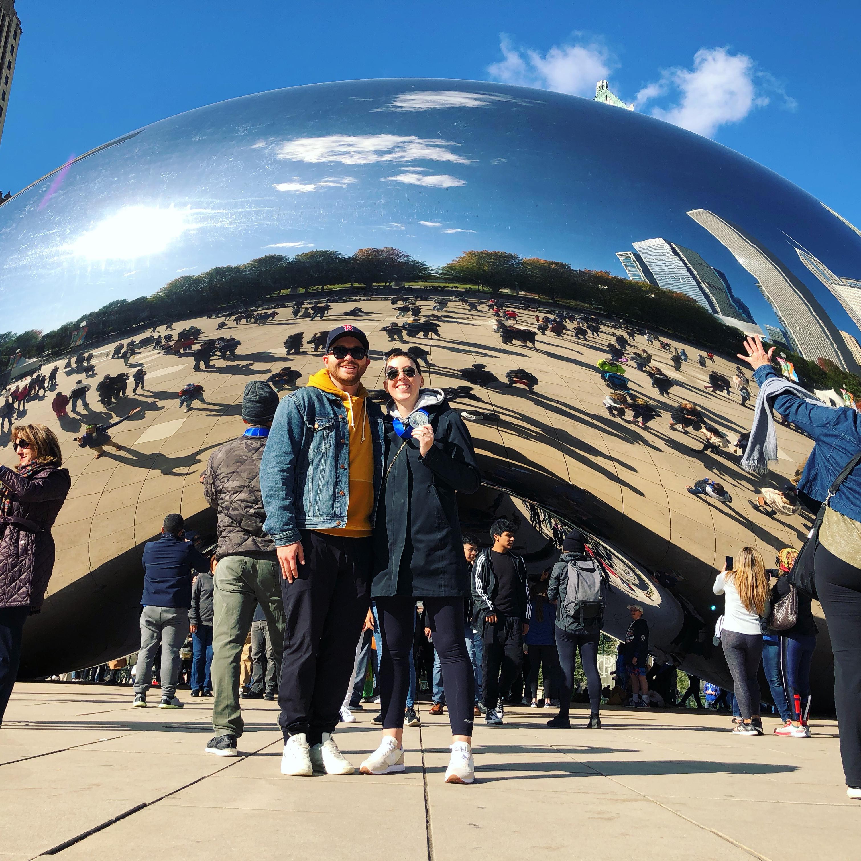 October 2019: Katie's first marathon with Ken leading the cheer squad