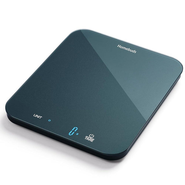 Homebuds Food Scale, 33lb/15kg Digital Kitchen Scale, Weight Grams and Ounces in 1g/0.1oz Precision for Baking and Cooking, LED Display, 3*AAA Batteries Included, Tempered Glass, Blue