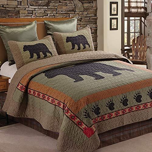 Duke Imports Virah Bella Collection - Phyllis Dobbs - 3 Piece Bear and Paw Patchwork Cabin Lodge Quilt Set - Full/Queen Size