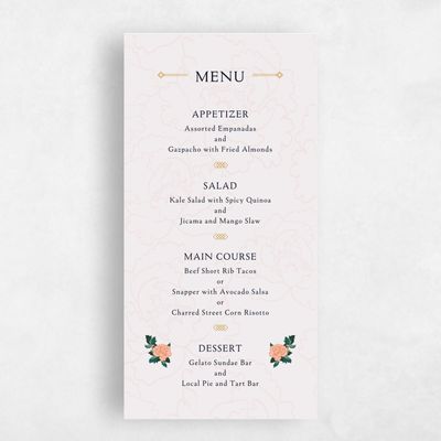 Pink Greenery Wedding Menu - Joliette