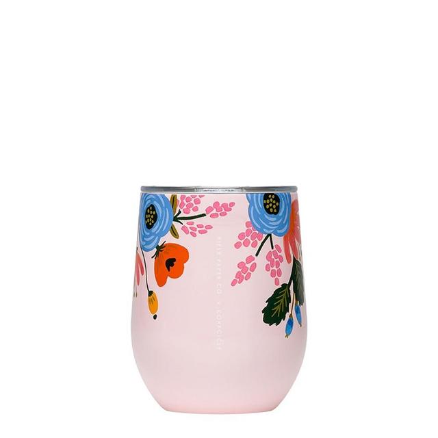 Corkcicle x Rifle Paper Co. Stemless Insulated Wine Glass Tumbler, Blush Lively Floral, 12 oz – Stainless Steel Stemless Wine Glass Keeps Beverages Cold 6hrs, Hot 3hrs – Non-Slip, Easy-Grip Insulated