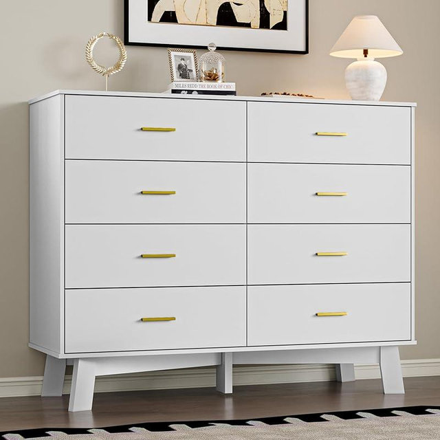 BORNOON Dresser for Bedroom with 8-Drawer, 37" Tall Modern Chest of Drawers with Metal Handles, X-Shape Base & Adjustable Center Leg, Anti-Tip Closet Organizers and Storage