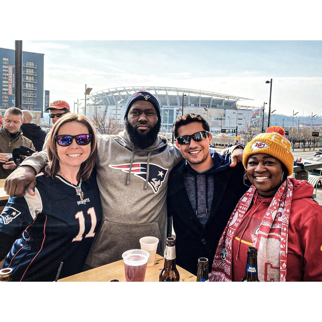 Amy, Marcus, Chris & Camile in Cincinnati, OH, watching the GOAT during his last season as a Patriot.