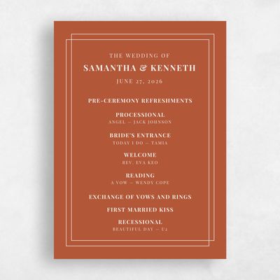 Light Rust, Orange Wedding Program - Dessau