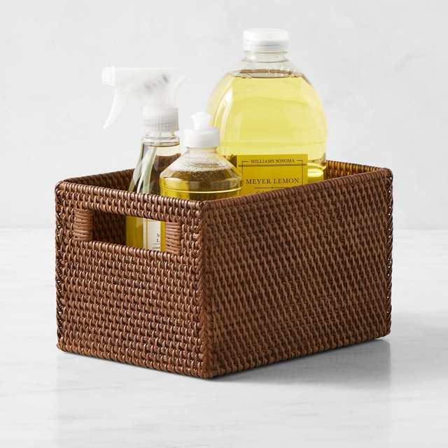 Hold Everything Rattan Cubby Pantry Baskets, Small, Walnut