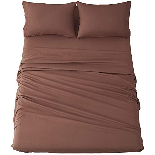 Shilucheng Queen Size Bed Sheets Set Microfiber 1800 Thread Count Percale Super Soft and Comforterble 16 Inch Deep Pockets Wrinkle Fade and Hypoallergenic - 4 Piece (Brown, Queen)