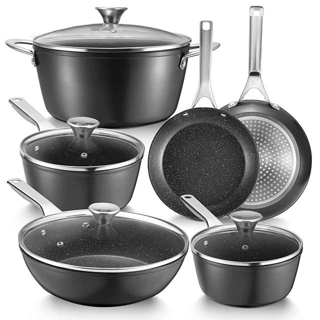 Vkoocy Pots and Pans Set Non Stick, Ceramic Cookware Set Non Toxic, Induction Granitestone Kitchen Cooking Sets w/Frying Pans, Saucepans, Casserole