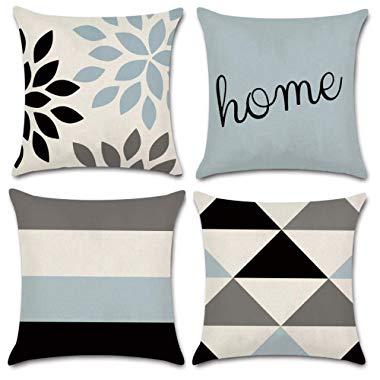 JOJUSIS Modern Geometric Throw Pillow Covers Cotton Linen Home Decor 18 x 18 inch Set of 4 Home