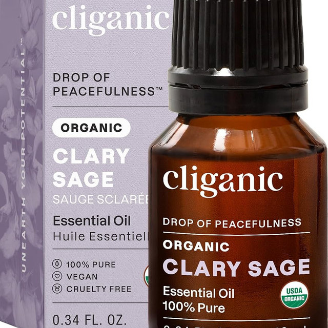 Cliganic Organic Clary Sage Essential Oil, 100% Pure Natural for Aromatherapy | Non-GMO Verified